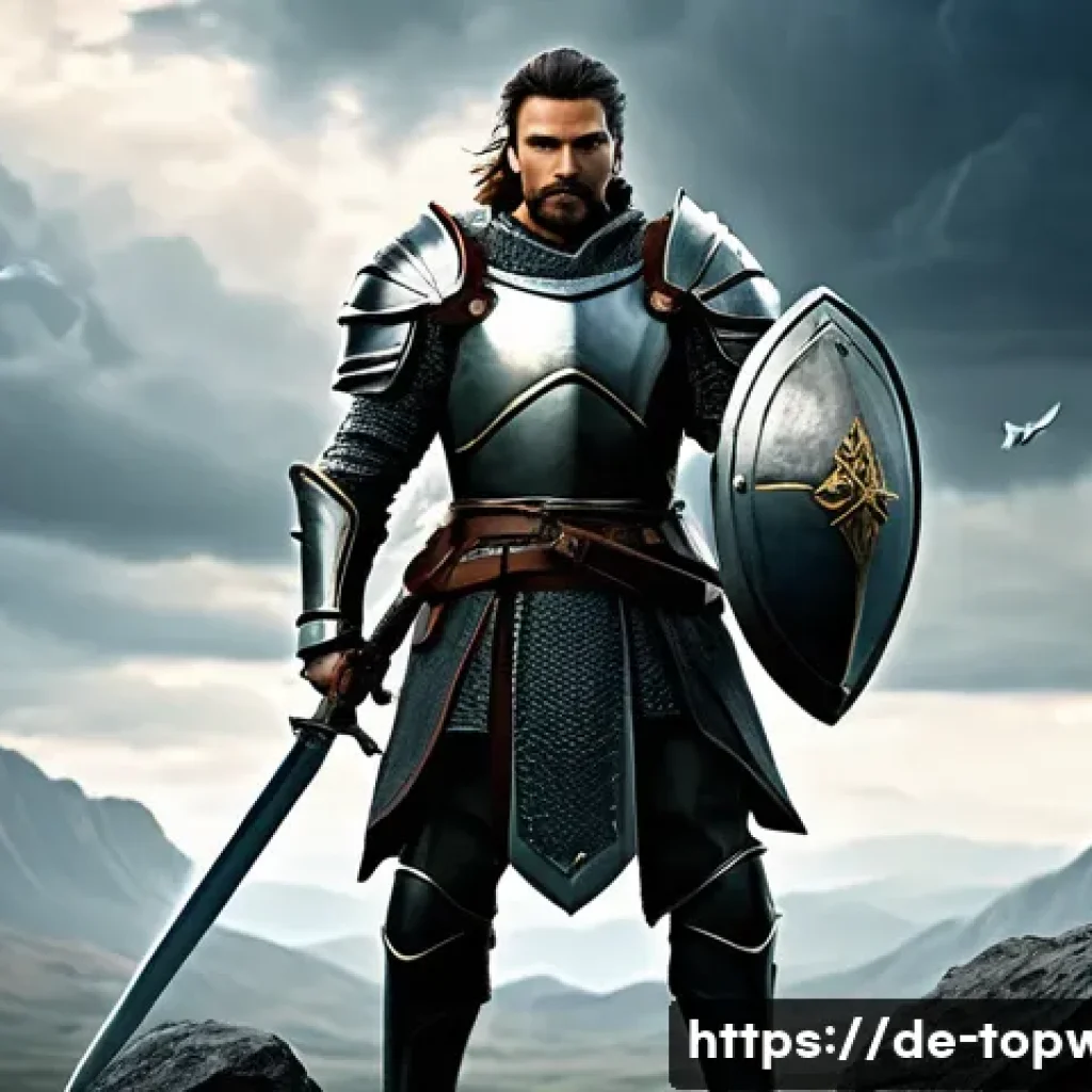 top war 영웅 포인트 최적화 - A dynamic fantasy battle scene featuring a versatile hero clad in detailed armor with a balanced mix...