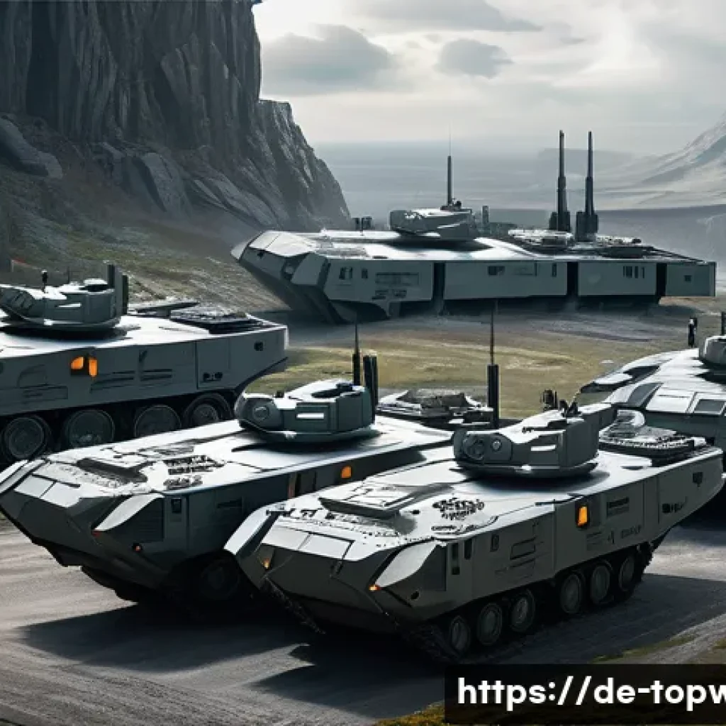 top war 적 진영 분석법 - A highly detailed strategic military base layout in a futuristic setting, showcasing a strong defens...