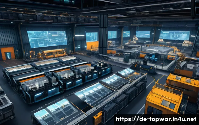 top war 자원 관리 팁 - A detailed scene of a high-tech resource production facility in a futuristic strategy game setting, ...