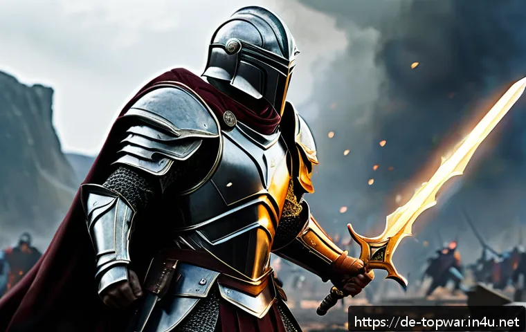 top war 필수 영웅 리스트 - A dynamic fantasy battle scene featuring a versatile allrounder hero clad in intricately designed ar...