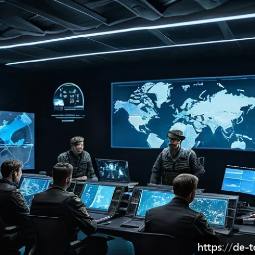 top war 게임 코칭 서비스 - A detailed strategic war room scene featuring a diverse group of German players around a large digit...