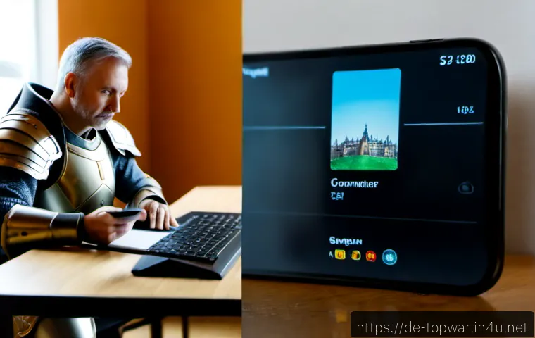 top war 스킨 효과 분석 - Photorealistic close-up of a middle-aged German mobile strategy gamer at a tidy home desk in Berlin,...