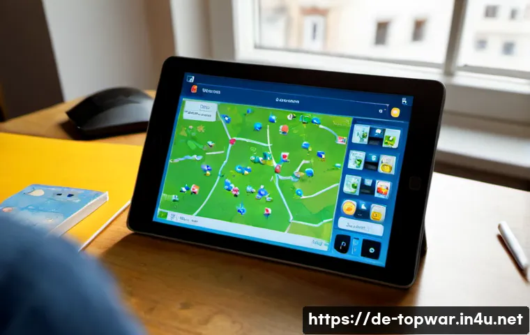 top war 업데이트 정보 분석 - Photorealistic German mobile strategy game update analysis scene, a middle-aged gamer at a tidy Berl...